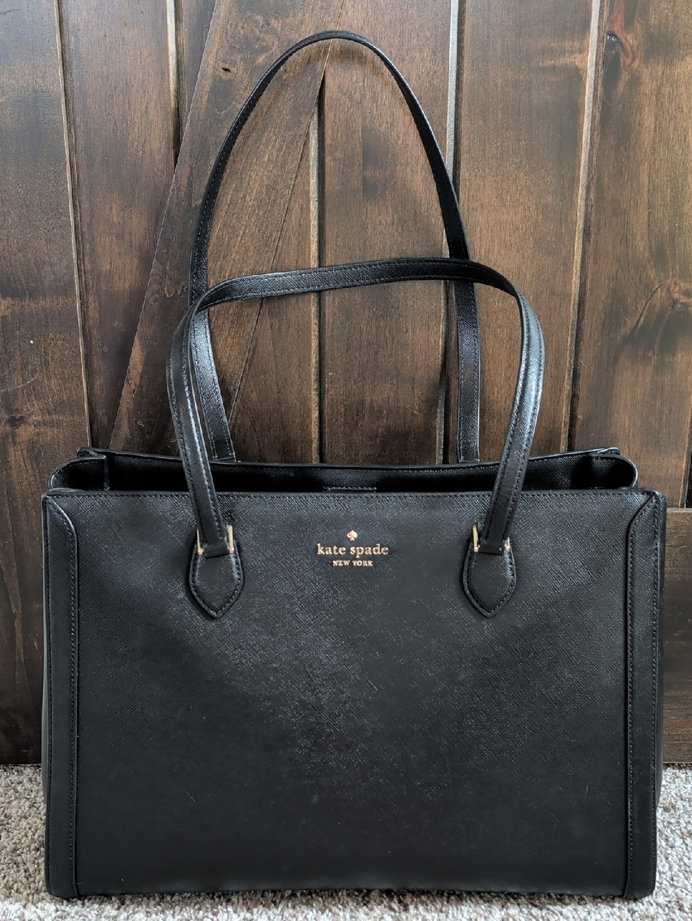 Kate Spade Madison Laptop Tote Black Leather Double-Handle